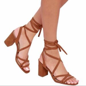 Lulus Ashton Cognac Suede Lace Up Heels Size 8